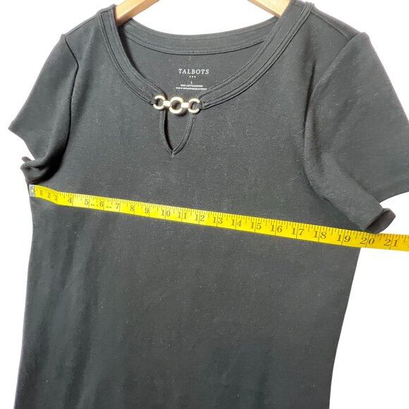 Talbots Black Short-Sleeve Dress With Gold Chain Detail At Neckline - Picture 9 of 10